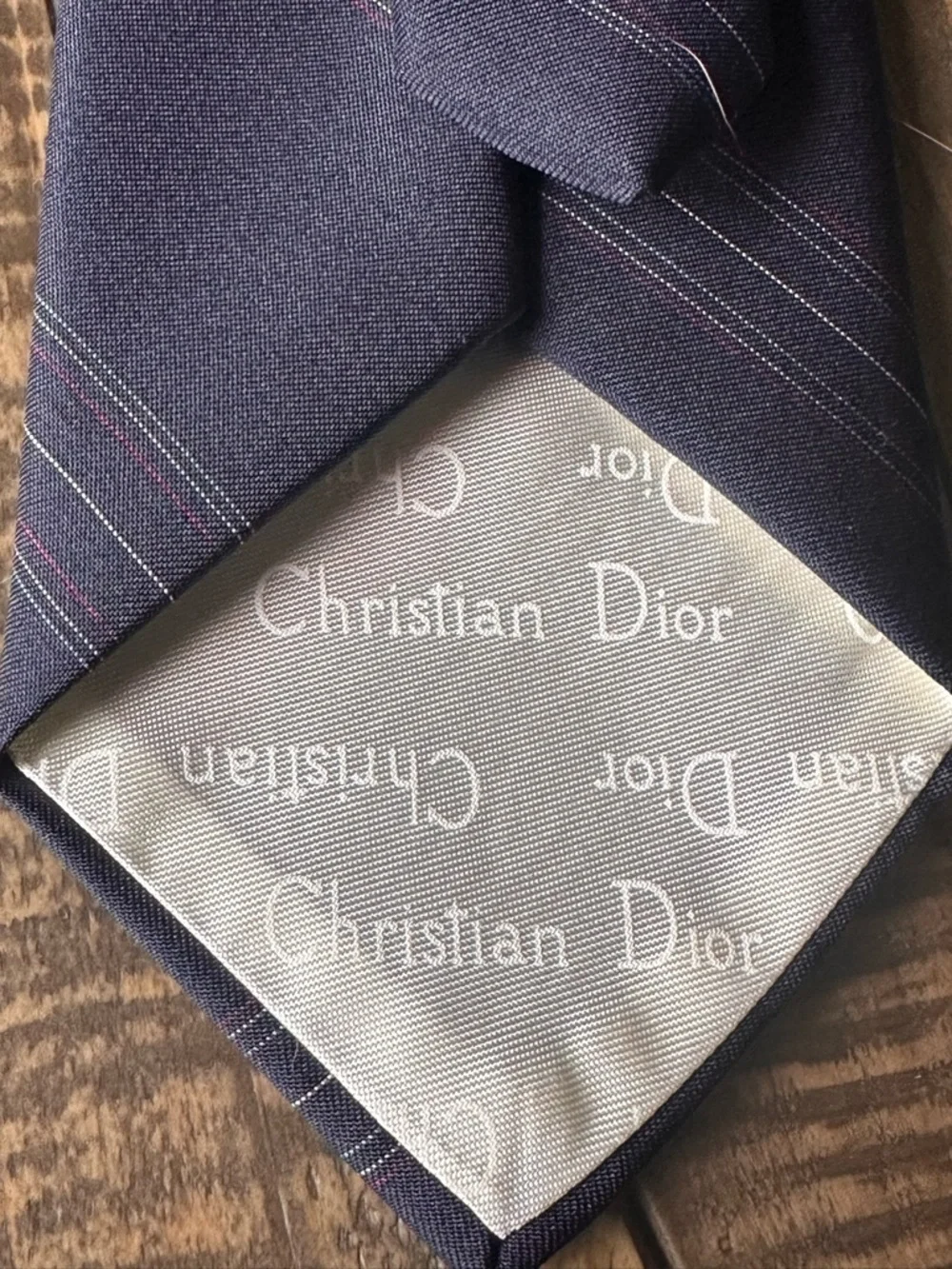Vintage Christian Dior USA Striped Logo Navy Blue Red Men’s Designer Neck Tie